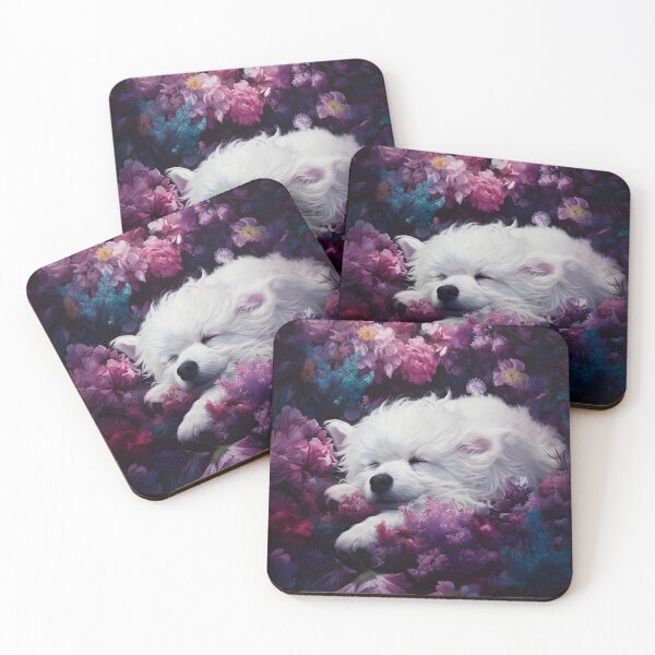 Item preview, Whimsical Dog Sleeping in Purple Flowers designed and sold by BluLehDesigns.