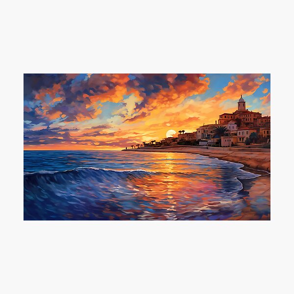 Item preview, Oil Painting of a Coastal City in the Mediterranean designed and sold by SingularityGeek.
