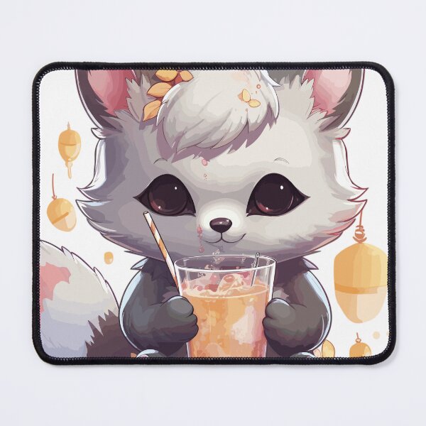 Item preview, Kawaii Cute Silver Fox Drinking Bubble Tea designed and sold by LOT7Clothing.