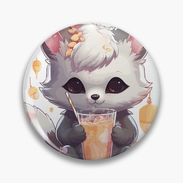 Item preview, Kawaii Cute Silver Fox Drinking Bubble Tea designed and sold by LOT7Clothing.