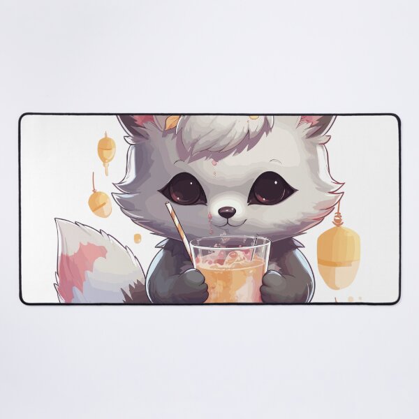Item preview, Kawaii Cute Silver Fox Drinking Bubble Tea designed and sold by LOT7Clothing.