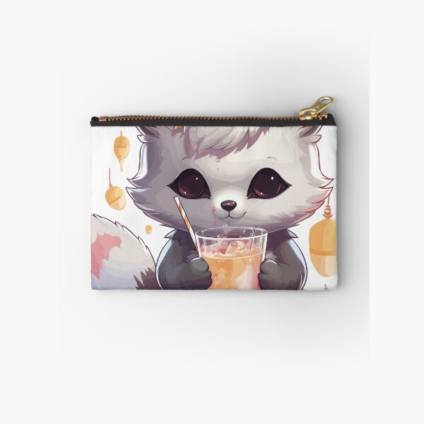 Item preview, Kawaii Cute Silver Fox Drinking Bubble Tea designed and sold by LOT7Clothing.