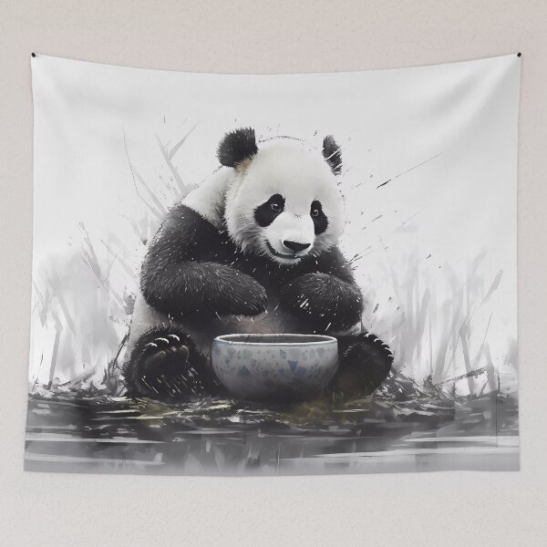 Item preview, Panda Eating Its Favorite Food in a Ceramic Bowl designed and sold by SingularityGeek.