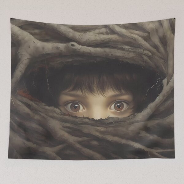 Item preview, Penetrating Gaze of a Child in the Hollow of a Tree's Roots designed and sold by SingularityGeek.