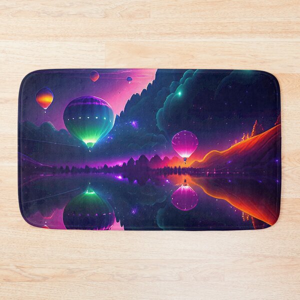 Item preview, Magical night scene: starlight and colorful hot air balloons on the lake designed and sold by Minpadesign.