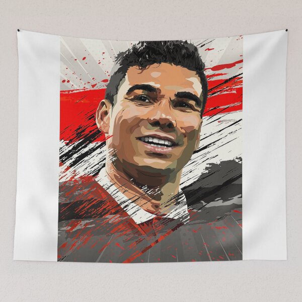 Item preview, Casemiro Man Utd Celebration Flag Abstract Illustration Portrait designed and sold by VibesAndVision.