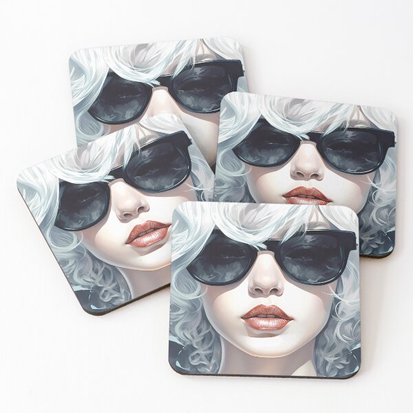 Item preview, Portrait of a White Girl with Beautiful Lips and White Hair Wearing Huge Black Glasses designed and sold by SingularityGeek.