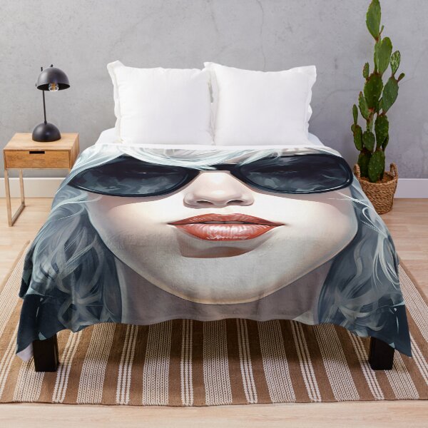 Item preview, Portrait of a White Girl with Beautiful Lips and White Hair Wearing Huge Black Glasses designed and sold by SingularityGeek.