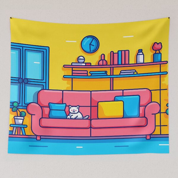 Item preview, Sofa with a White Cat Next to the Window, a Cozy Room for Vectorization Enthusiasts designed and sold by SingularityGeek.