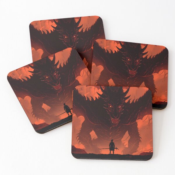 Item preview, Warrior Facing a Giant Dragon in a Fusion of Shadows and Reddish Colors Poster designed and sold by SingularityGeek.