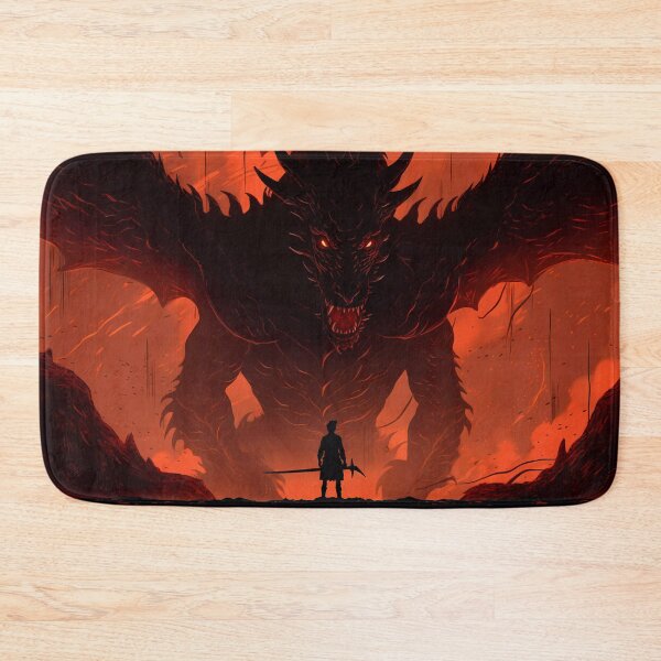 Item preview, Warrior Facing a Giant Dragon in a Fusion of Shadows and Reddish Colors Poster designed and sold by SingularityGeek.