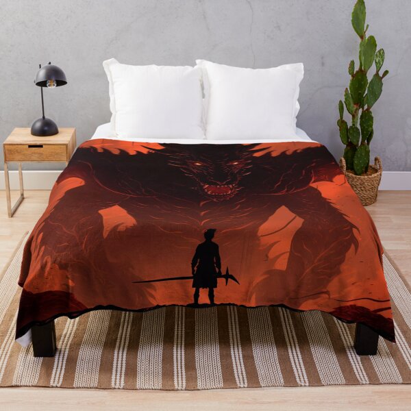 Item preview, Warrior Facing a Giant Dragon in a Fusion of Shadows and Reddish Colors Poster designed and sold by SingularityGeek.