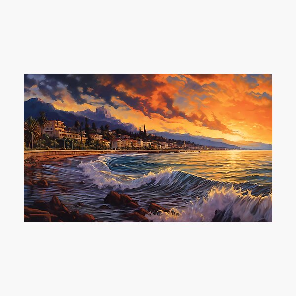 Item preview, Waves Crashing on a Coastal City in a New Dawn designed and sold by SingularityGeek.