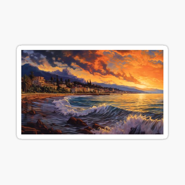 Item preview, Waves Crashing on a Coastal City in a New Dawn designed and sold by SingularityGeek.