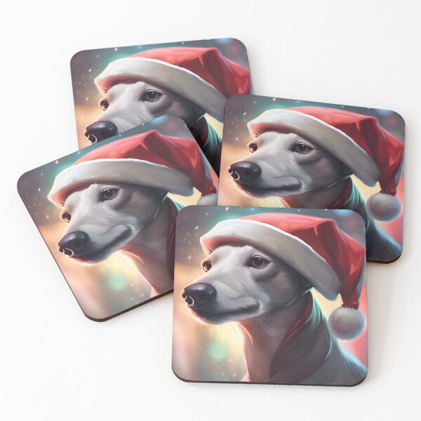 Item preview, Whippet in a Christmas Santa Hat Portrait designed and sold by Ameiva-Apparel.