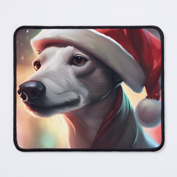 Item preview, Whippet in a Christmas Santa Hat Portrait designed and sold by Ameiva-Apparel.