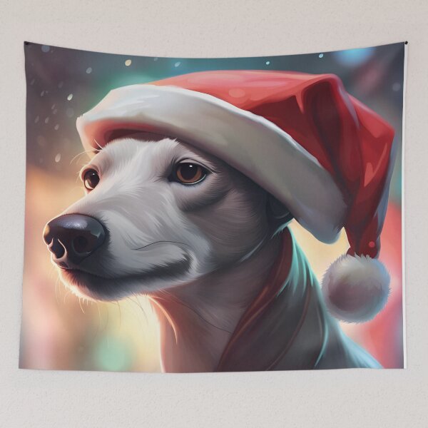 Item preview, Whippet in a Christmas Santa Hat Portrait designed and sold by Ameiva-Apparel.