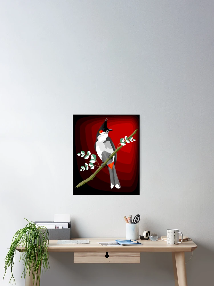 Aperçu 2 sur 3. Poster avec l'œuvre Bulbul à Moustaches Rouges. créée et vendue par Graham Colton.