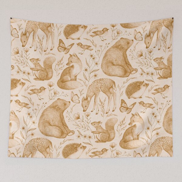 Item preview, Forest Fauna Toile - copper on pale pink  designed and sold by Perrin Le Feuvre.