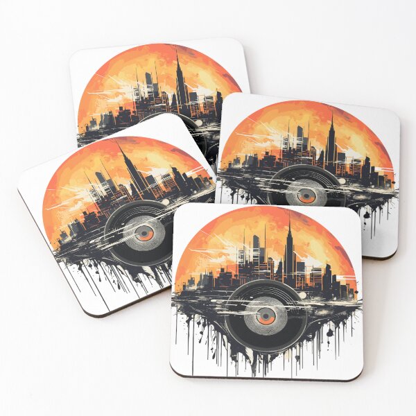 Item preview, Retro Vinyl Cityscape in Beautiful Sunset designed and sold by LOT7Clothing.