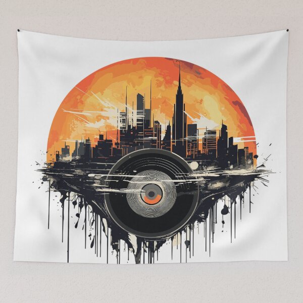 Item preview, Retro Vinyl Cityscape in Beautiful Sunset designed and sold by LOT7Clothing.
