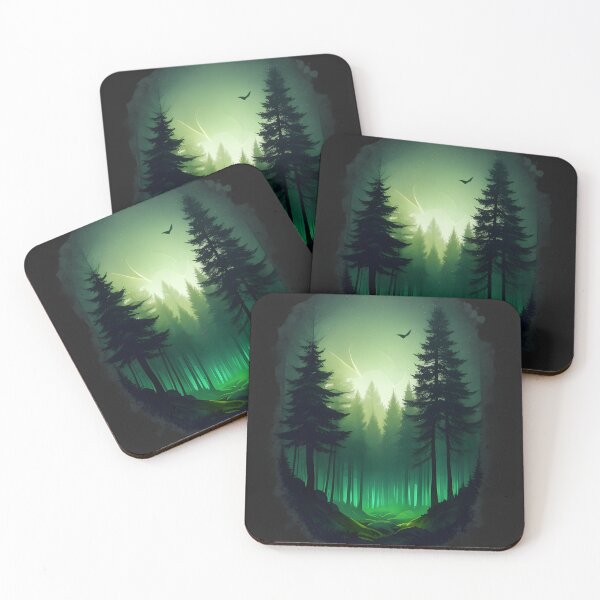 Item preview, Magic of nature - T-shirt with a forest motif in shades of evening green designed and sold by LateNightStudio.