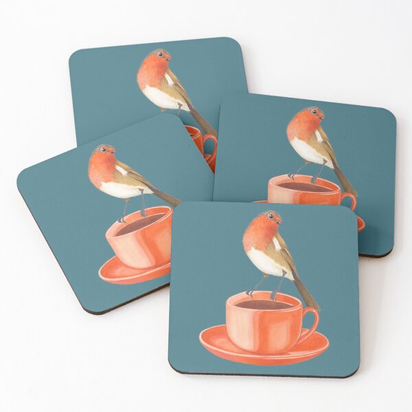 Item preview, coffee loving robin bird Metal Print 	 designed and sold by kvkeoacld39.
