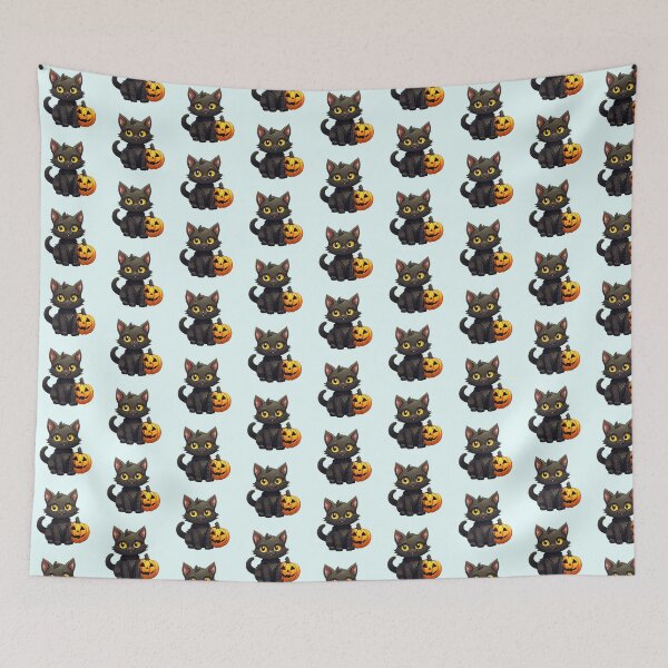 Item preview, Halloween Black Cats and Pumpkin Jack O'lanterns designed and sold by CoolHippoQuotes.