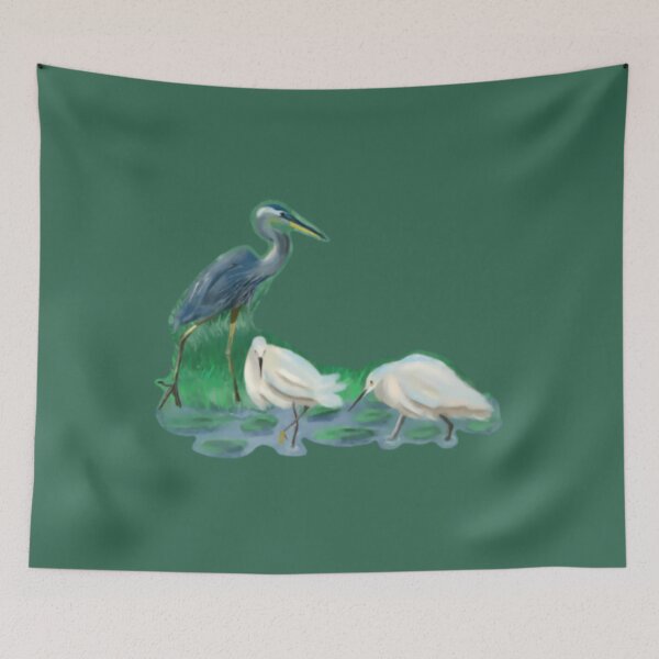 Item preview, Egret and Heron fishing in pond with lilypads 	 	 designed and sold by ufcesqnk10.