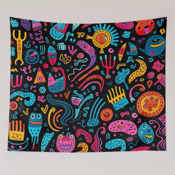 Item preview, Colorful scribble pattern - black background designed and sold by miss-keysmash.