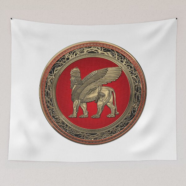 Item preview, Assyrian Winged Lion - Gold Lamassu over White Leather designed and sold by Serge Averbukh Art Studio.
