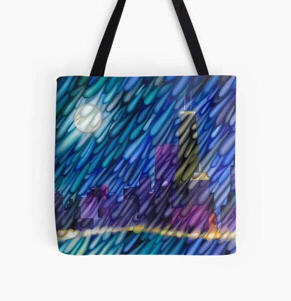 City in the Rain All Over Print Tote Bag