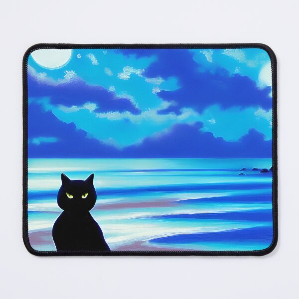 Item preview, Black Cat - Badass Black Cat Turns His Back on Two Moons at the Beach - AI Art designed and sold by Beachy.