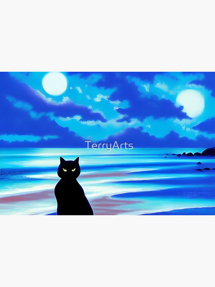 "Black Cat Badass Black Cat Turns His Back on Two Moons at the Beach