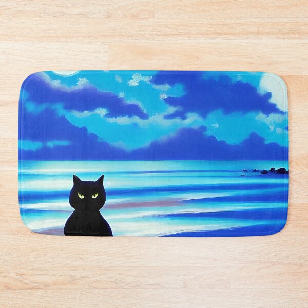 Item preview, Black Cat - Badass Black Cat Turns His Back on Two Moons at the Beach - AI Art designed and sold by Beachy.
