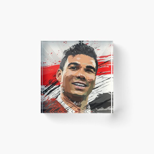 Item preview, Casemiro Man Utd Celebration Flag Abstract Illustration Portrait designed and sold by VibesAndVision.