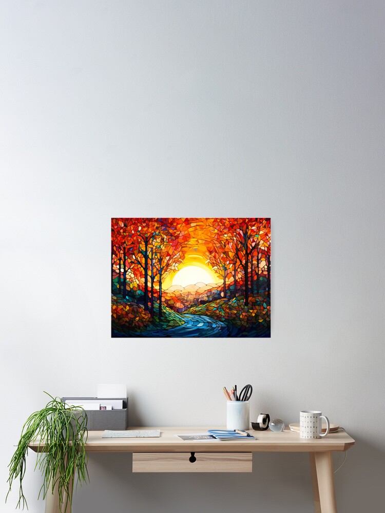 Beautiful abstract mosaic autumn forest at sunset