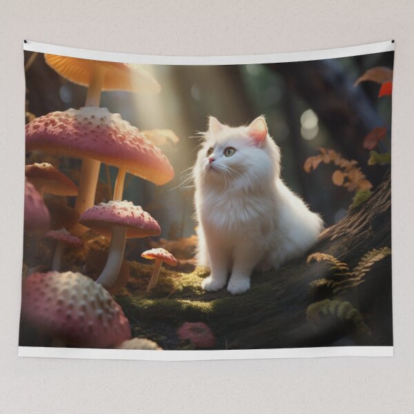 Item preview, Gatinho branco na floresta de cogumelos designed and sold by Polistchuk.