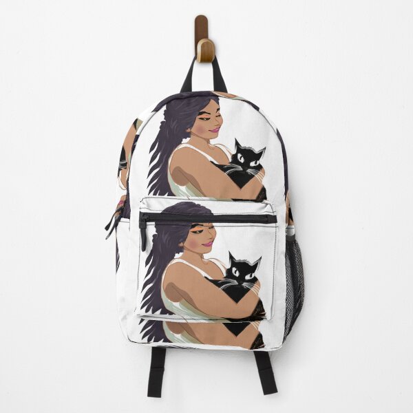 Item preview, mujer joven, con, gato negro, en, plano de fondo designed and sold by simaso.