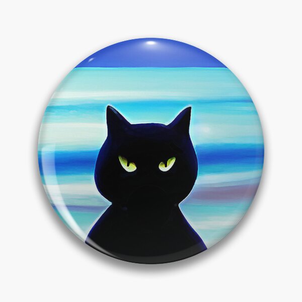 Item preview, Black Cat - Badass Black Cat Turns His Back on Two Moons at the Beach - AI Art designed and sold by Beachy.