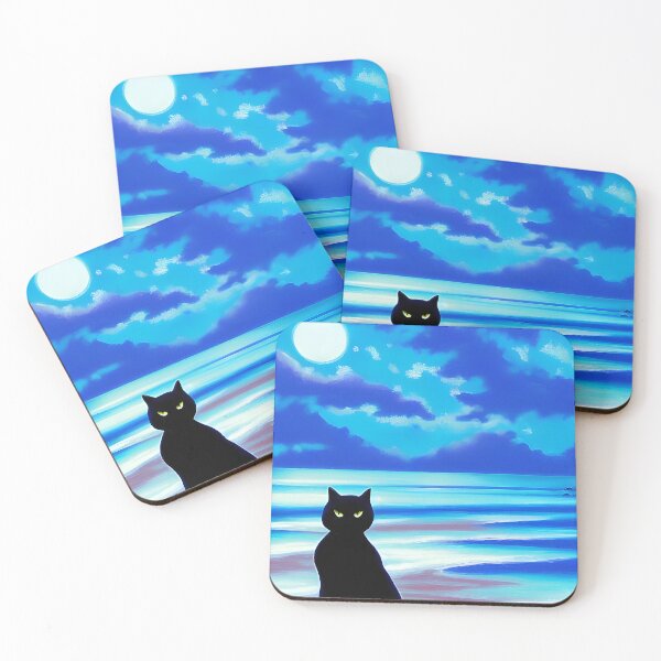 Item preview, Black Cat - Badass Black Cat Turns His Back on Two Moons at the Beach - AI Art designed and sold by Beachy.