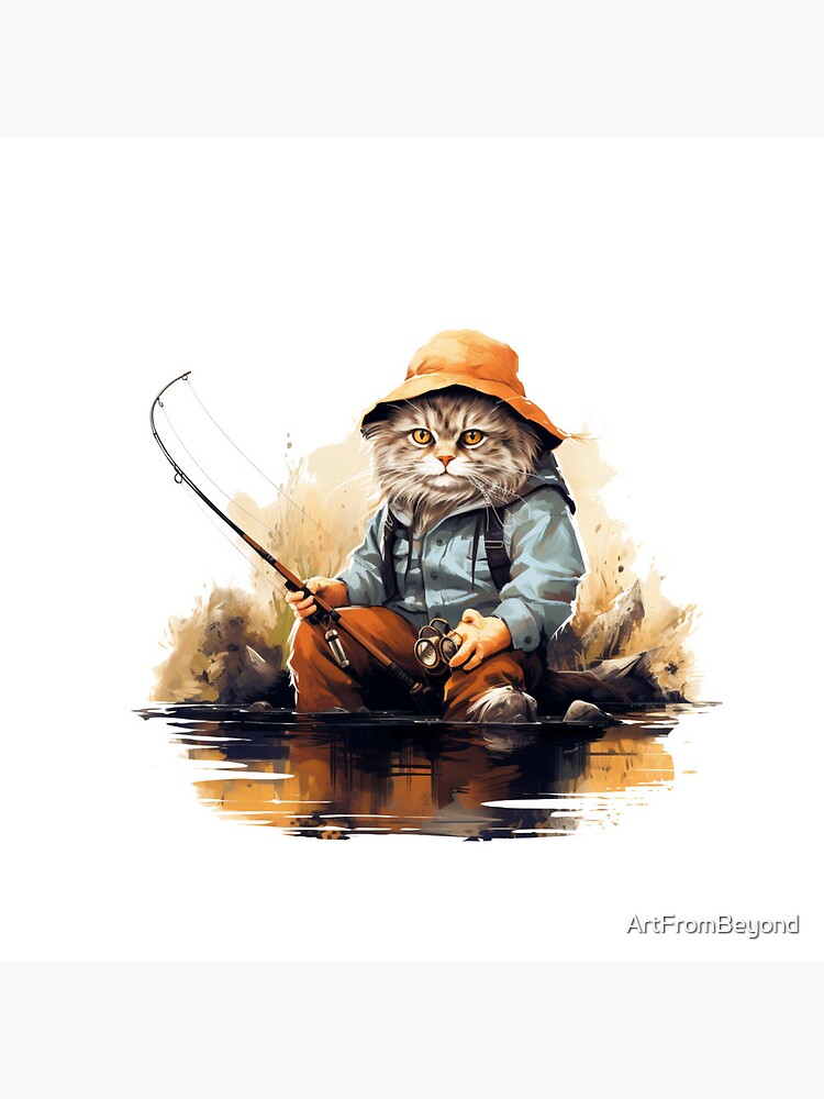 Cat On Fish Cat Fisherman | Pin