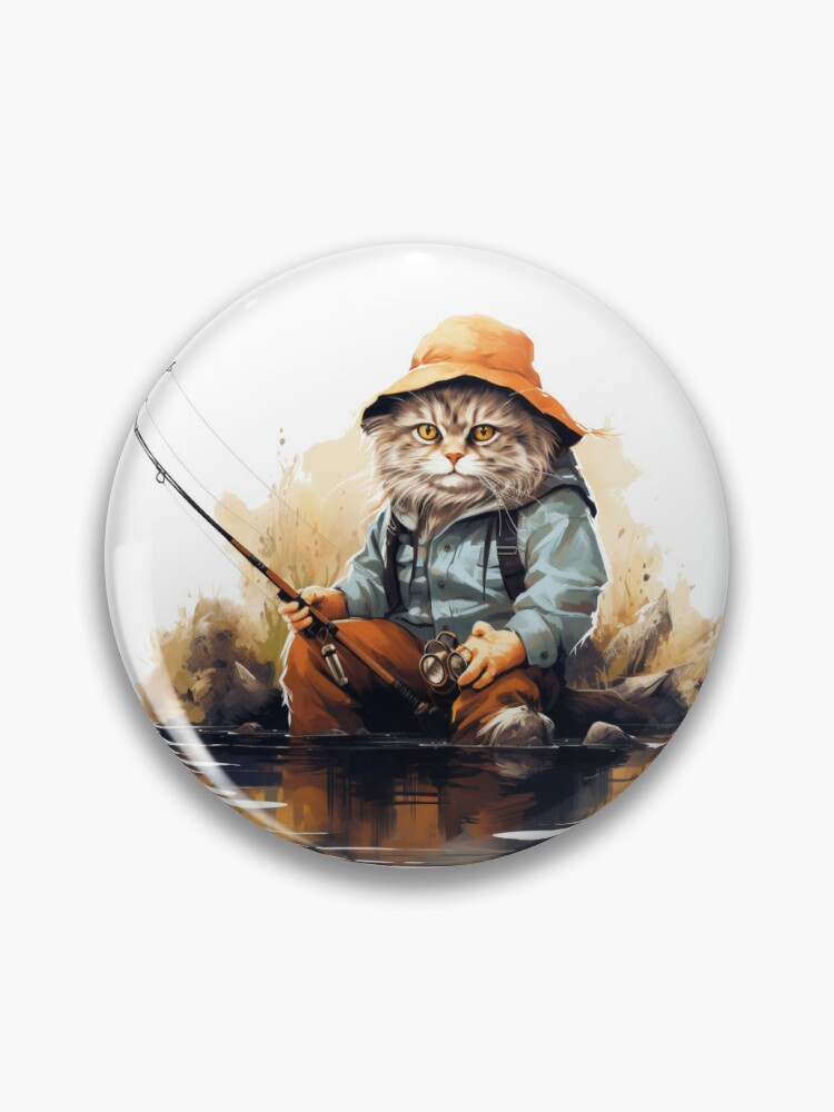 Cat On Fish Cat Fisherman  Pin for Sale by ArtFromBeyond