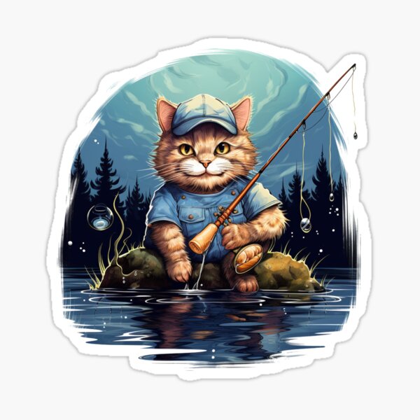 Cat On Fish Cat Fisherman | Pin