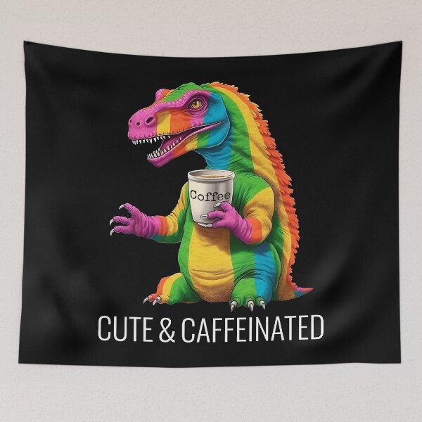 Item preview, Rainbow Dinosaur T-Rex - Cute & Caffeinated - Kawaii Anime Dino & Coffee Lover designed and sold by SecretDicer.