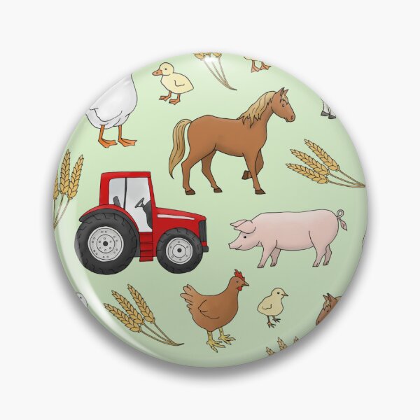 Item preview, On The Farm pattern - red tractor, horse, cow, sheep, pig, geese and chicken animals with wheat designed and sold by HazelFisher.
