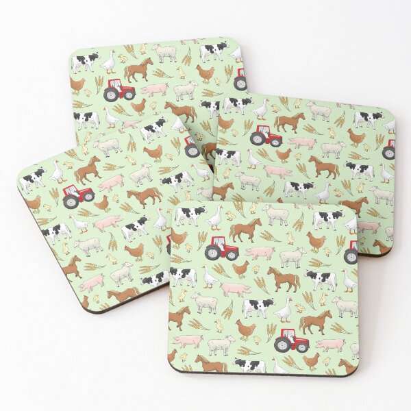 Item preview, On The Farm pattern - red tractor, horse, cow, sheep, pig, geese and chicken animals with wheat designed and sold by HazelFisher.