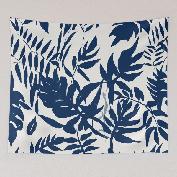Item preview, Boho Blue Indigo Leaves Botanical Pattern designed and sold by trajeado14.