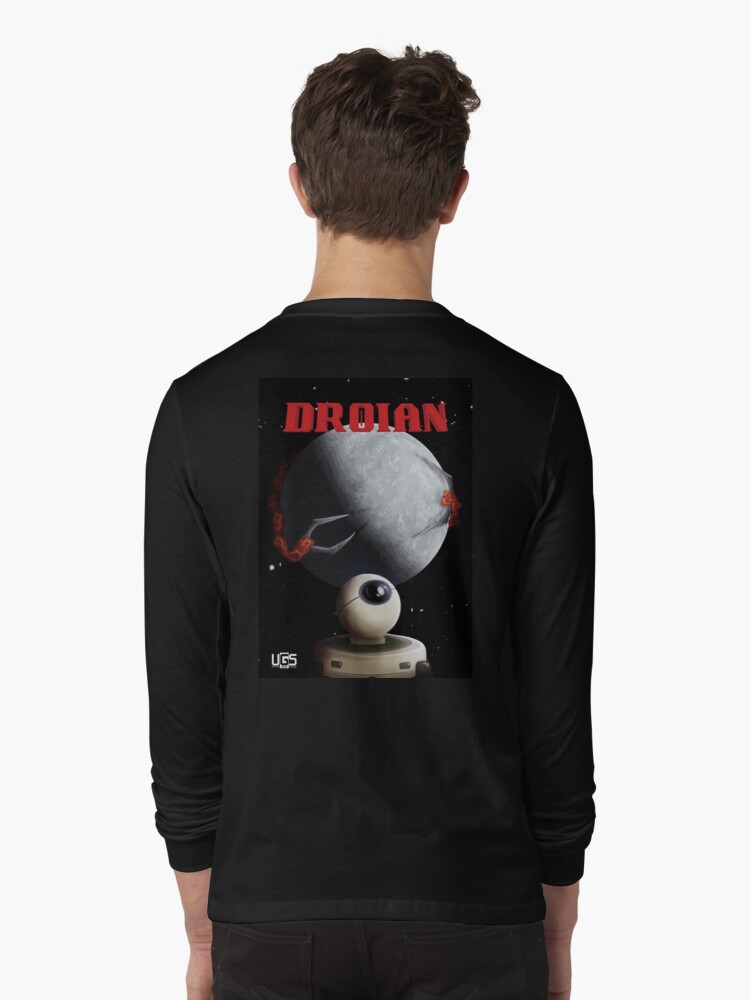 Thumbnail 1 of 5, Long Sleeve T-Shirt, Droian The Indie Game - Retro Sci-fi Horror Metroidvania Poster designed and sold by UGSstudios.