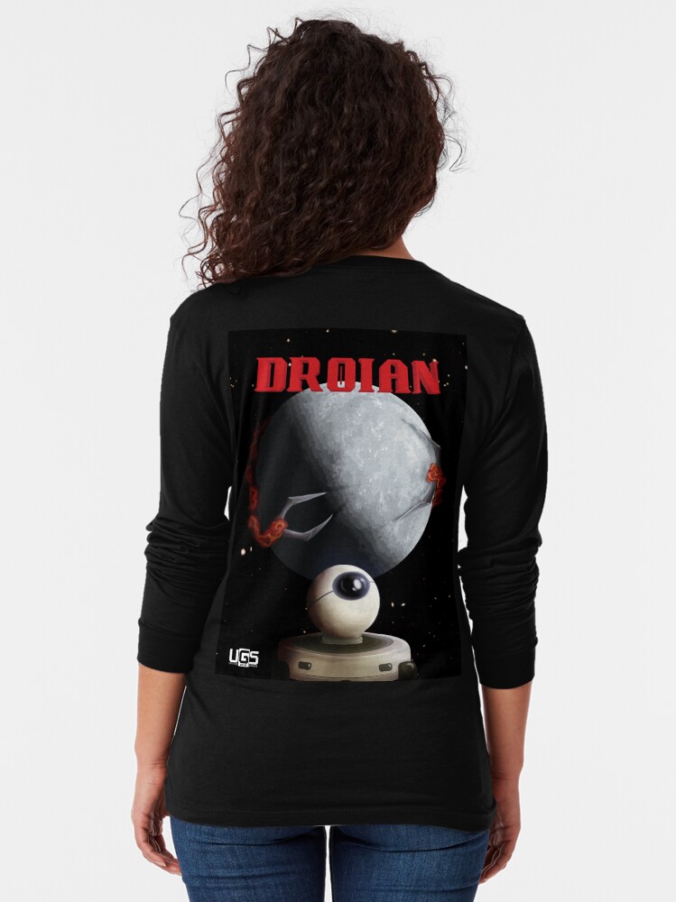 Thumbnail 2 of 5, Long Sleeve T-Shirt, Droian The Indie Game - Retro Sci-fi Horror Metroidvania Poster designed and sold by UGSstudios.